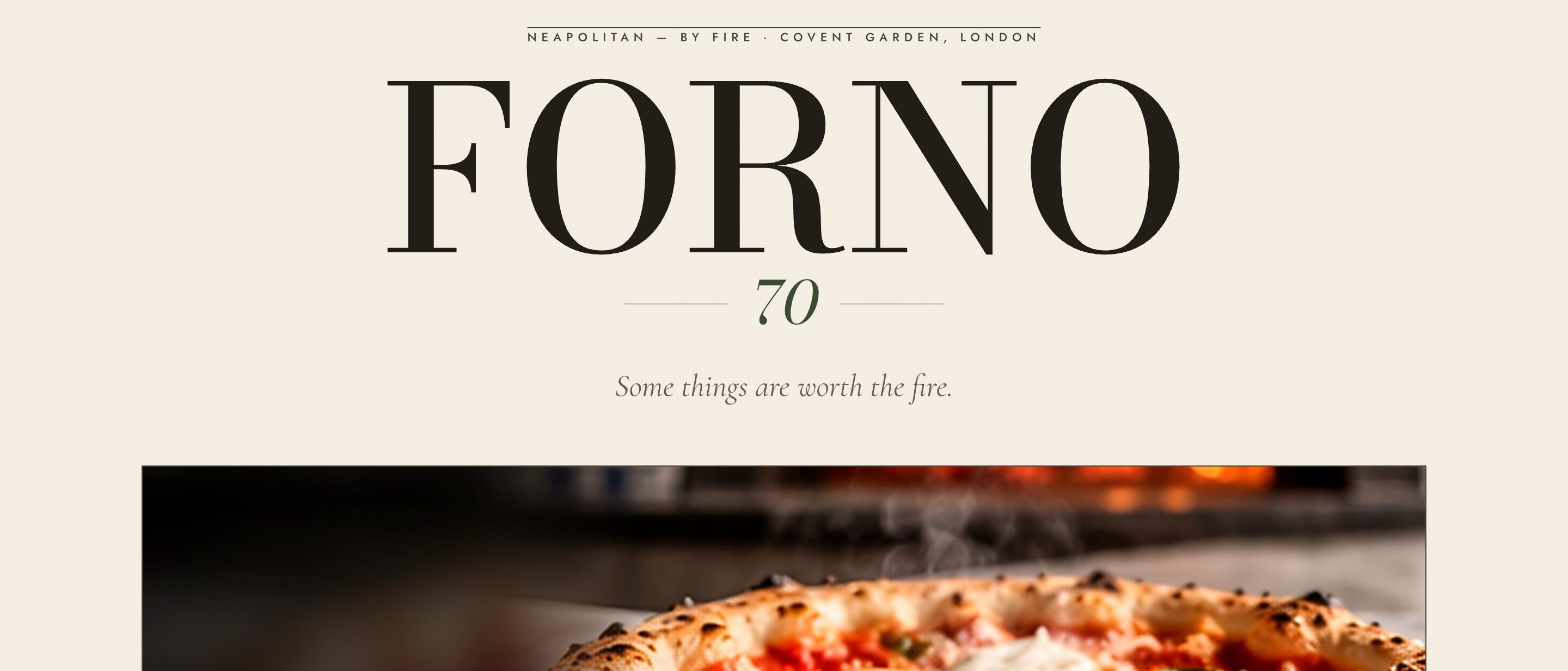 Homepage of FORNO 70, a concept website for a Neapolitan wood-fired pizzeria